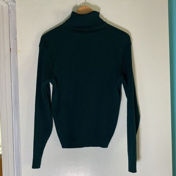 Jaeger Womens Size M Vintage Fitted Green Wool Rib Knit Pullover Turtleneck Top - Picture 8 of 11